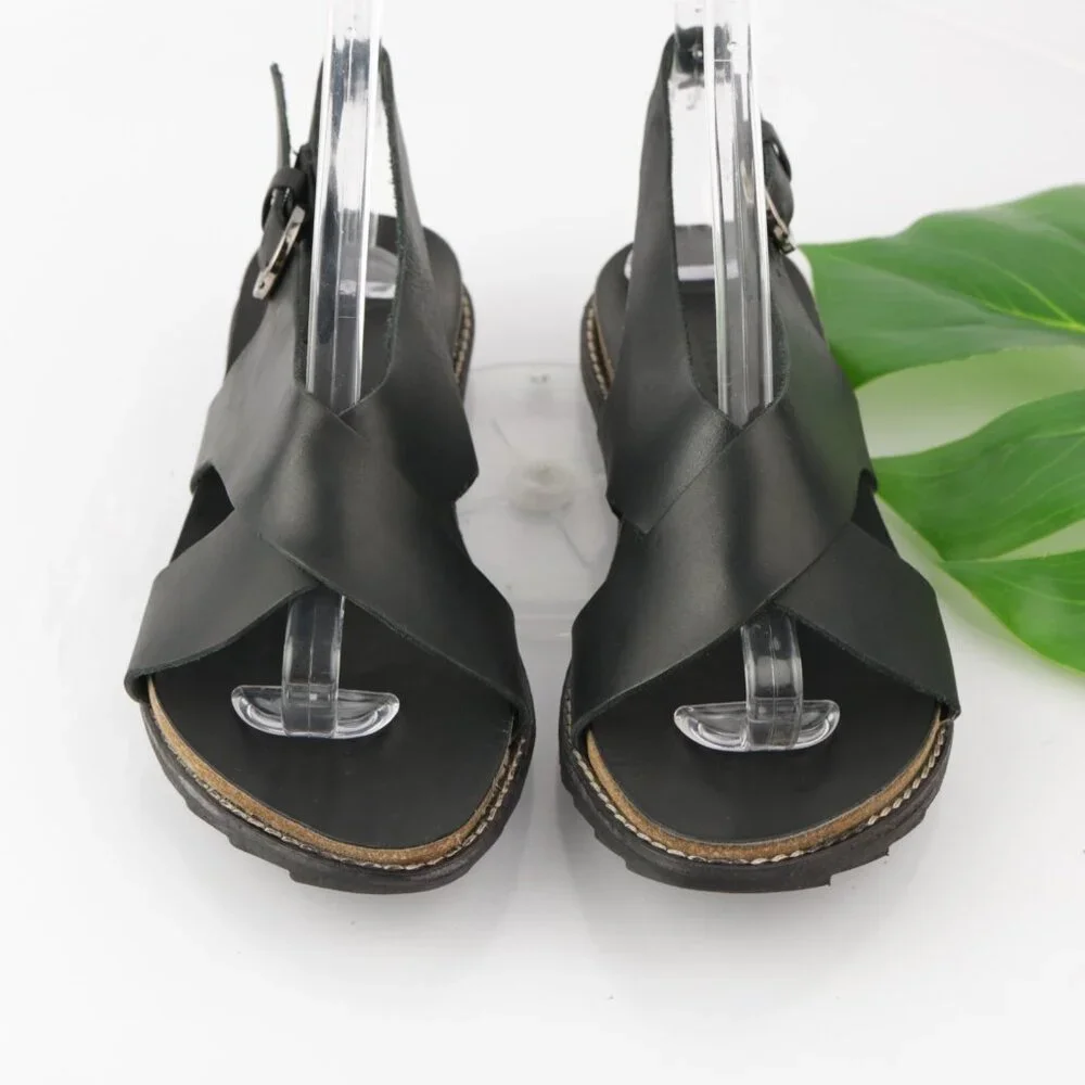Matisse Womens Arielle Sandal Size 7 Black Leather Slingback Gladiator‎ Lug Sole